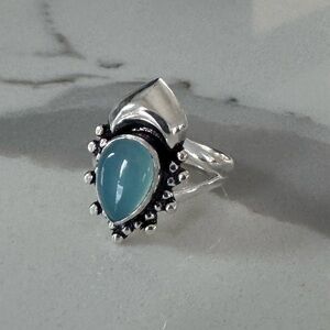 NWOT Sundance Falconer Ring, Blue Chalcedony, Sterling Silver